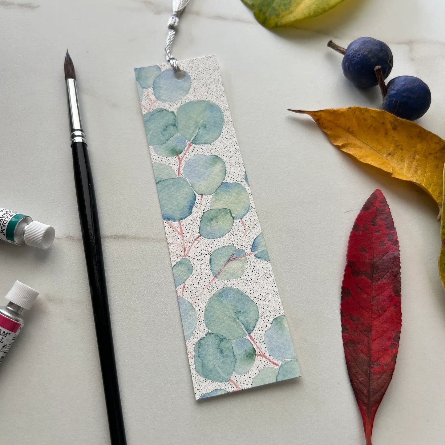 ESZTER'S CREATIONS- "Eucalyptus Branch" Bookmark- Textured Paper