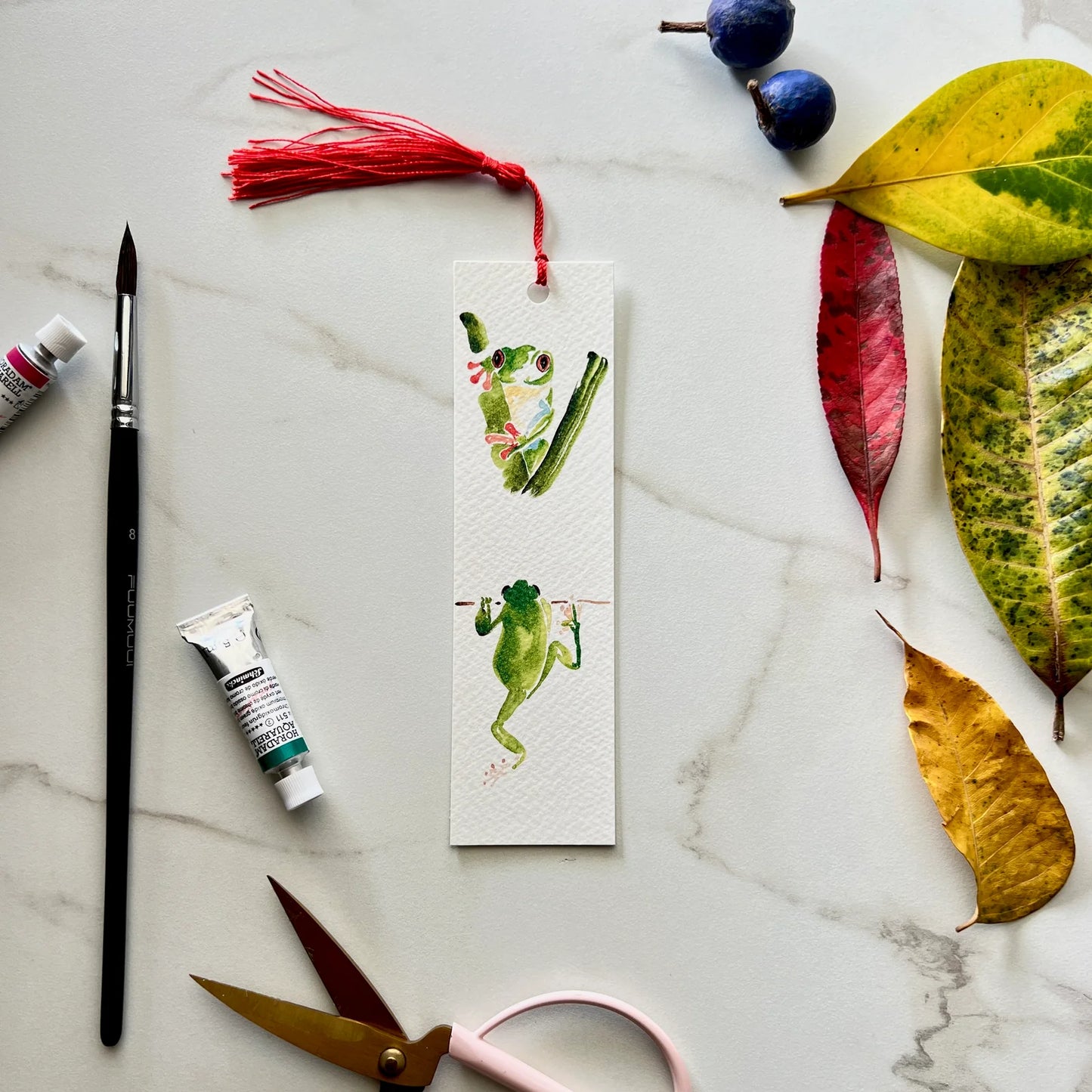 ESZTER'S CREATIONS- "Green Frogs" Bookmark- Textured Paper