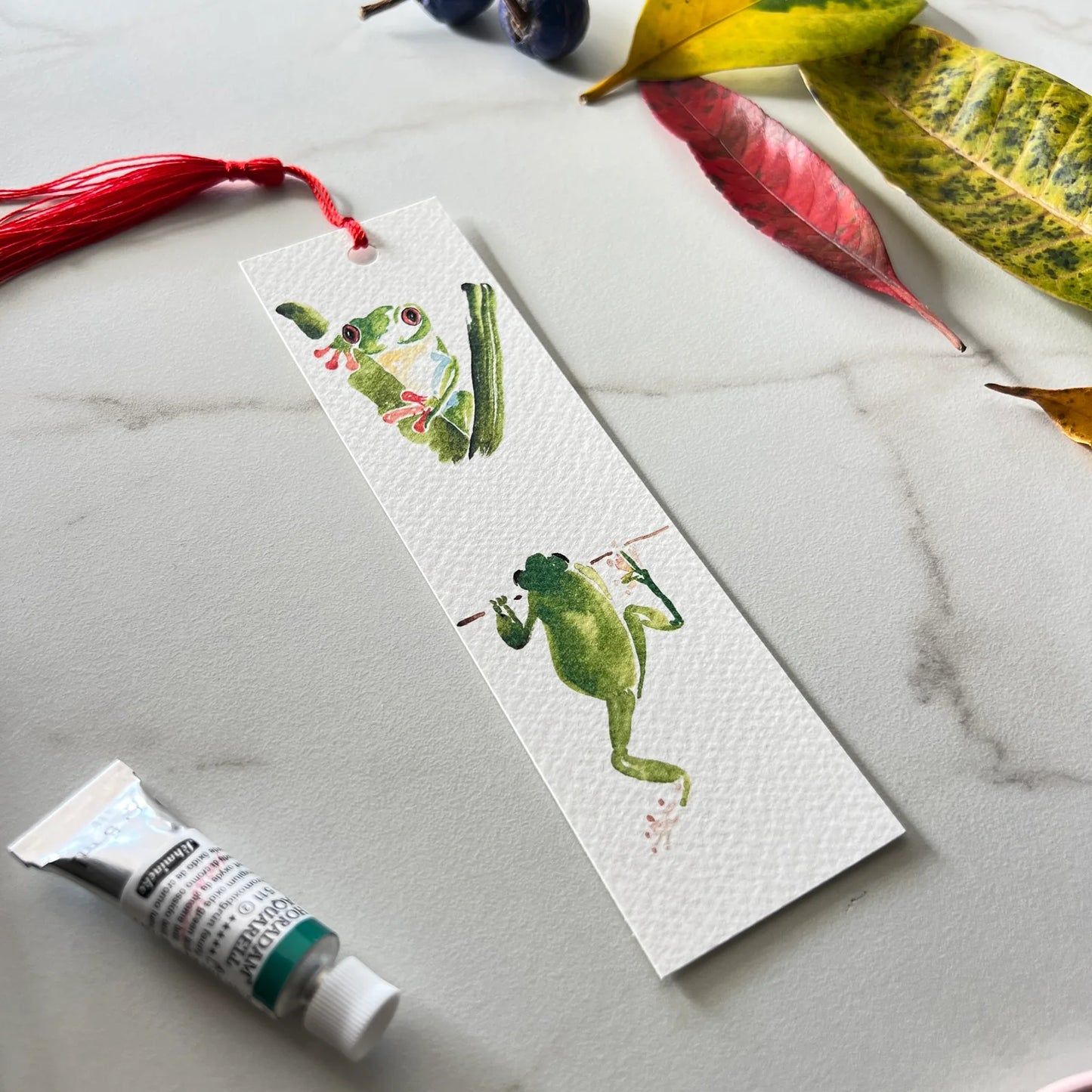 ESZTER'S CREATIONS- "Green Frogs" Bookmark- Textured Paper
