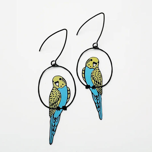 DENZ & CO- Budgies in Black/Blue/Yellow - DANGLE EARRINGS