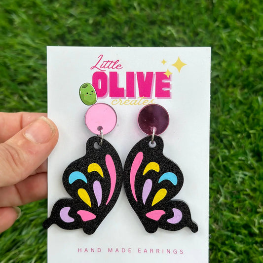 LITTLE OLIVE CREATES - Rainbow Butterfly Drop Dangle Earrings