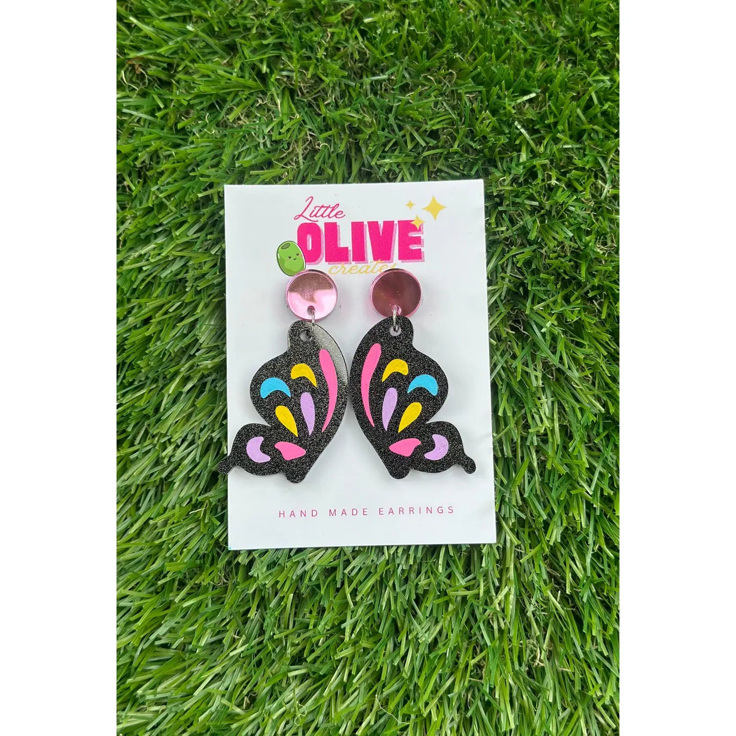 LITTLE OLIVE CREATES - Rainbow Butterfly Drop Dangle Earrings