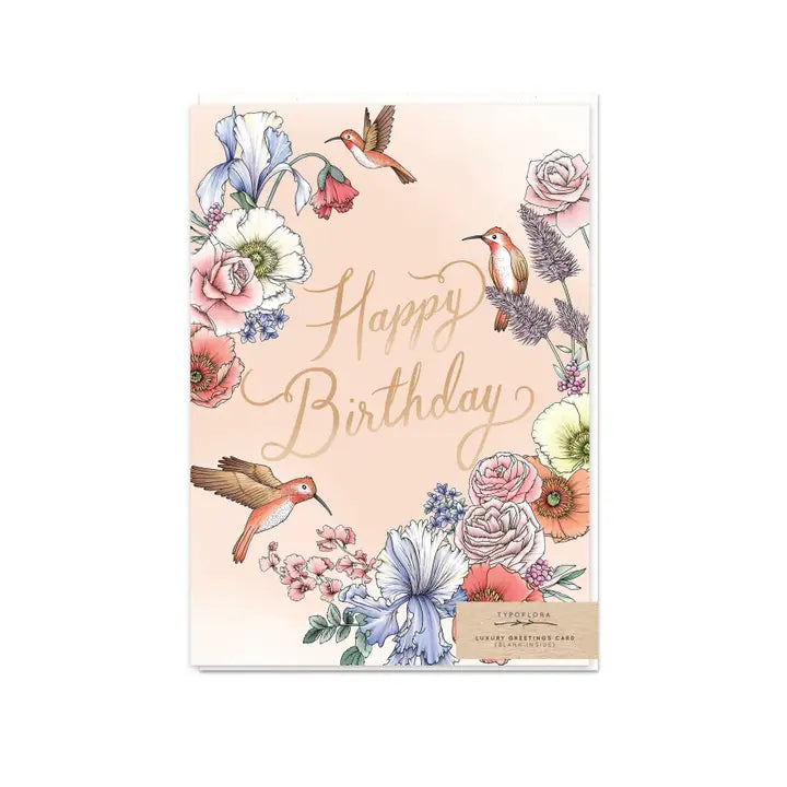 TYPOFLORA - "Hummingbird Birthday" GREETING CARD