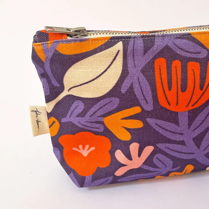 FABRIC DRAWER- Handmade Make-Up, Travel, Clutch Zip Purse - Purple Petals