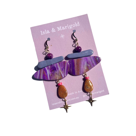 Isla & Marigold- Polymer Clay Earrings- Purple Shard and Star