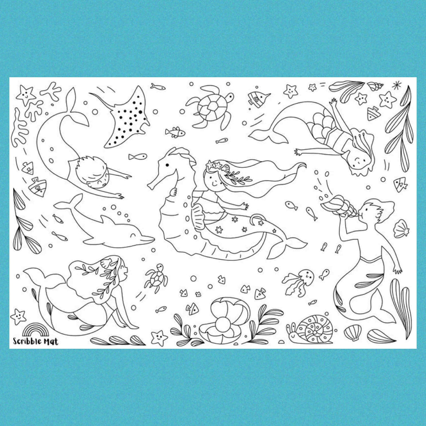 SCRIBBLE MAT- ORIGINAL- Midi Merfolk Magic Reusable Scribble Mat- 5 Pens