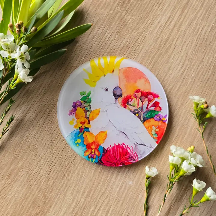 WATERCOLOURS BY CAT- White Cockatoo- Australian Bird Art Coaster