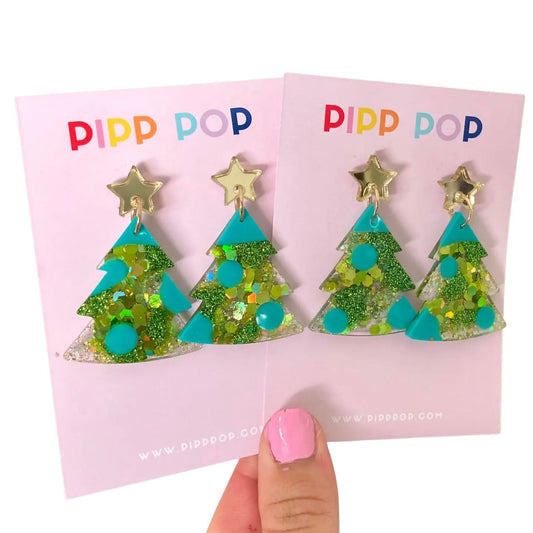 PIPP POP- Glitter Christmas Tree Dangles - Greens