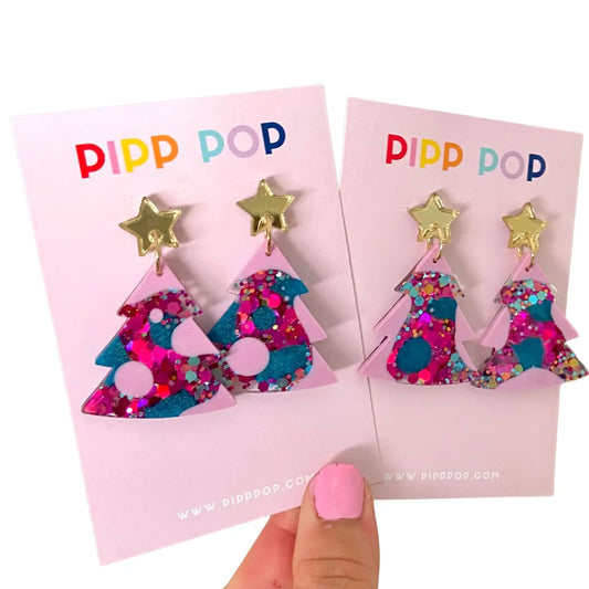 PIPP POP- Glitter Christmas Tree Dangles - Lilac, Fuchsia and Blue