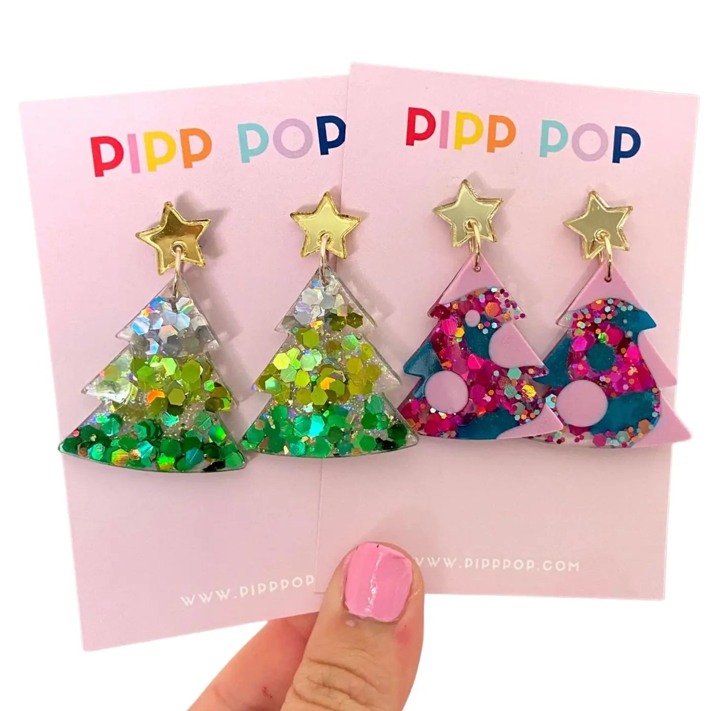 PIPP POP- Glitter Christmas Tree Dangles - Lilac, Fuchsia and Blue