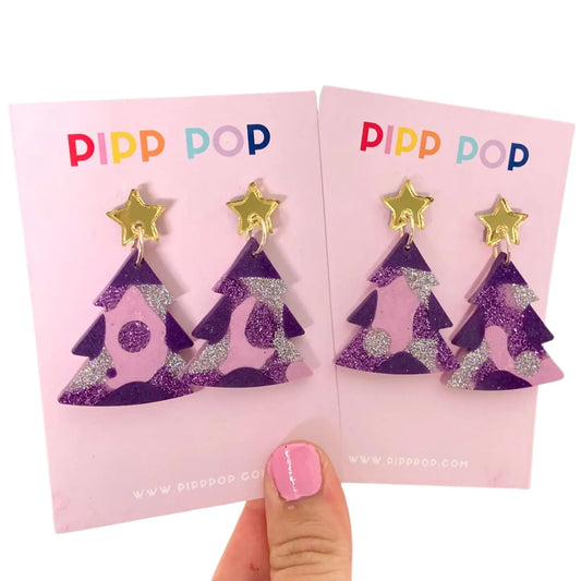 PIPP POP- Glitter Christmas Tree Dangles - Purples