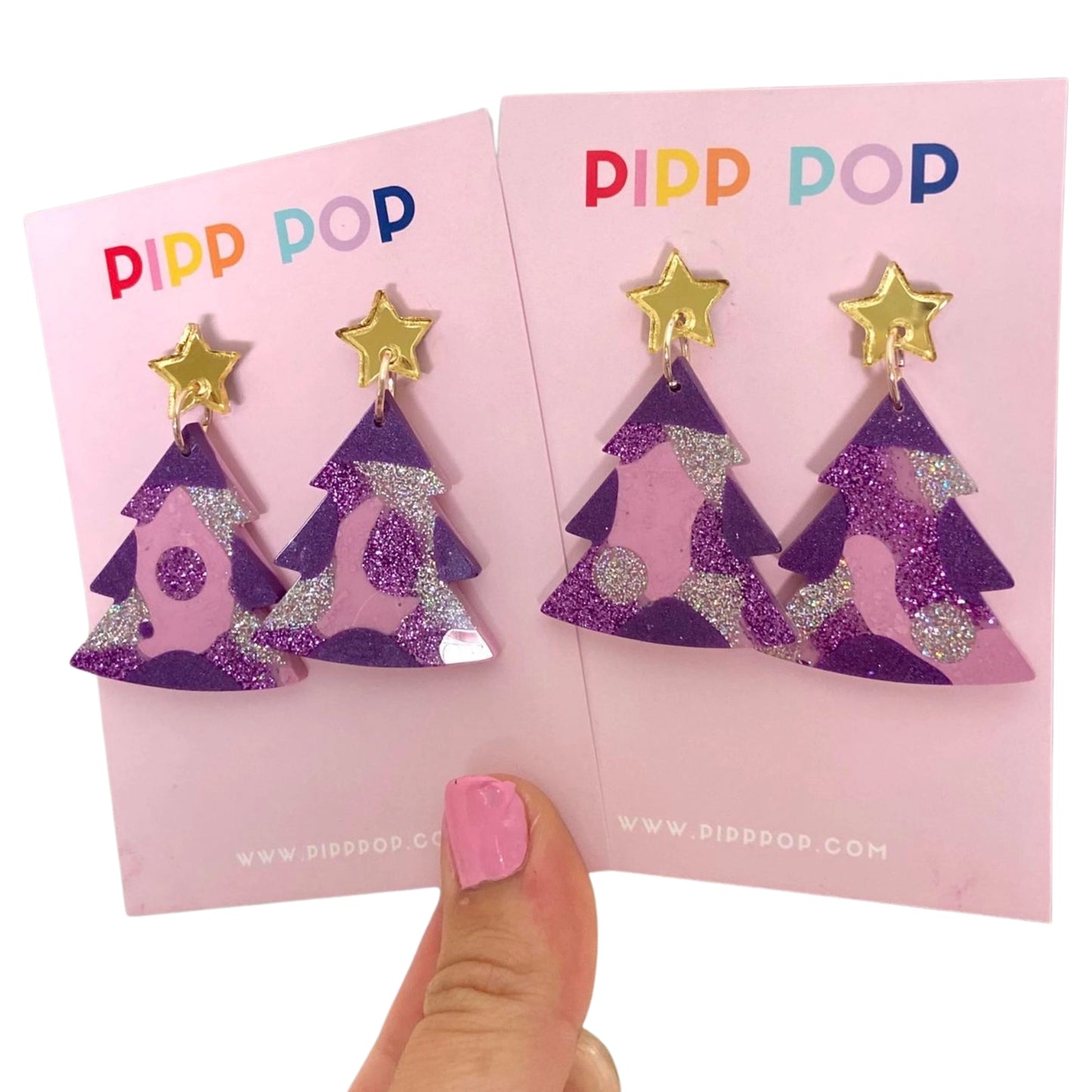 PIPP POP- Glitter Christmas Tree Dangles - Purples