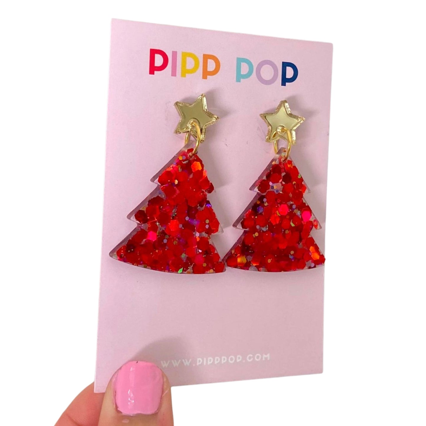 PIPP POP- Glitter Christmas Tree Dangles - Red Glitter