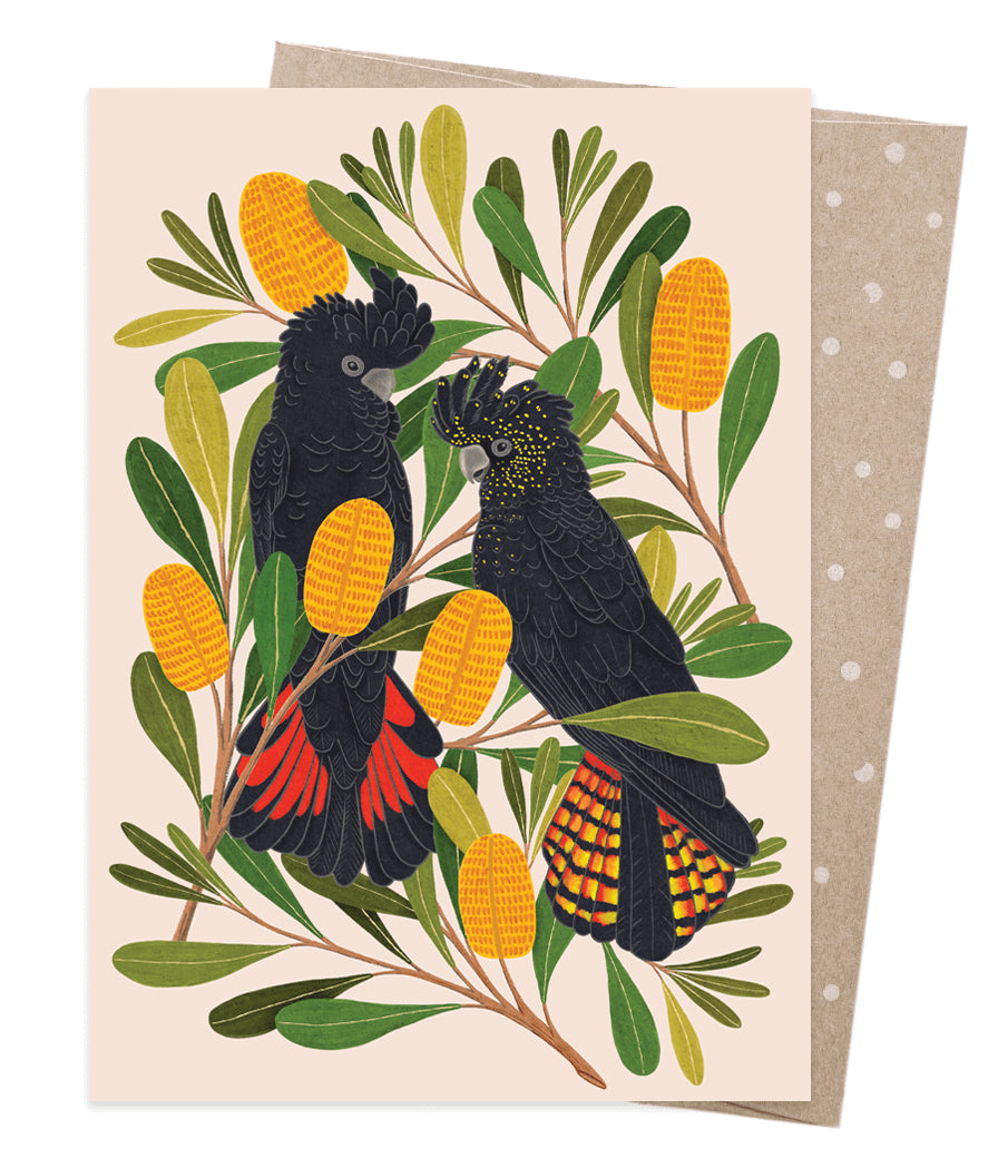 EARTH GREETINGS- Cockatoos and Banksia Card