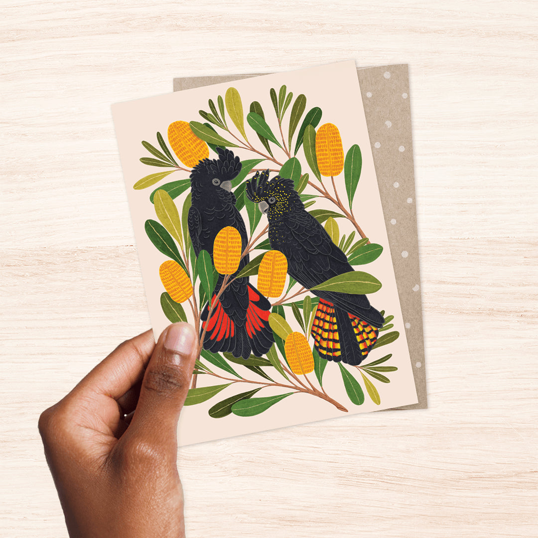 EARTH GREETINGS- Cockatoos and Banksia Card