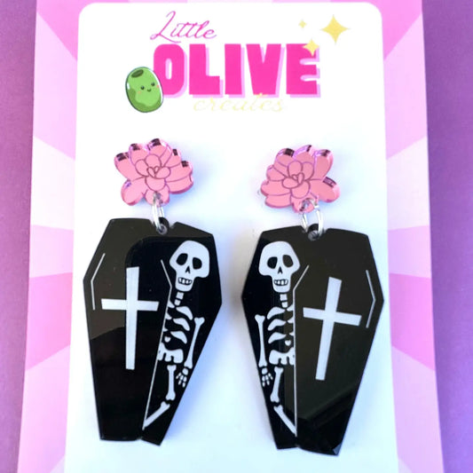 LITTLE OLIVE CREATES - Halloween Coffin Dangle Earrings