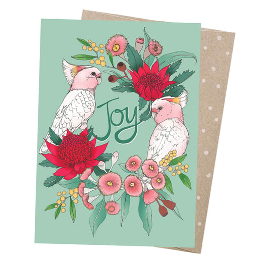 EARTH GREETINGS- Pink Cockatoo Wreath - Christmas Greeting Card - Victoria McGrane