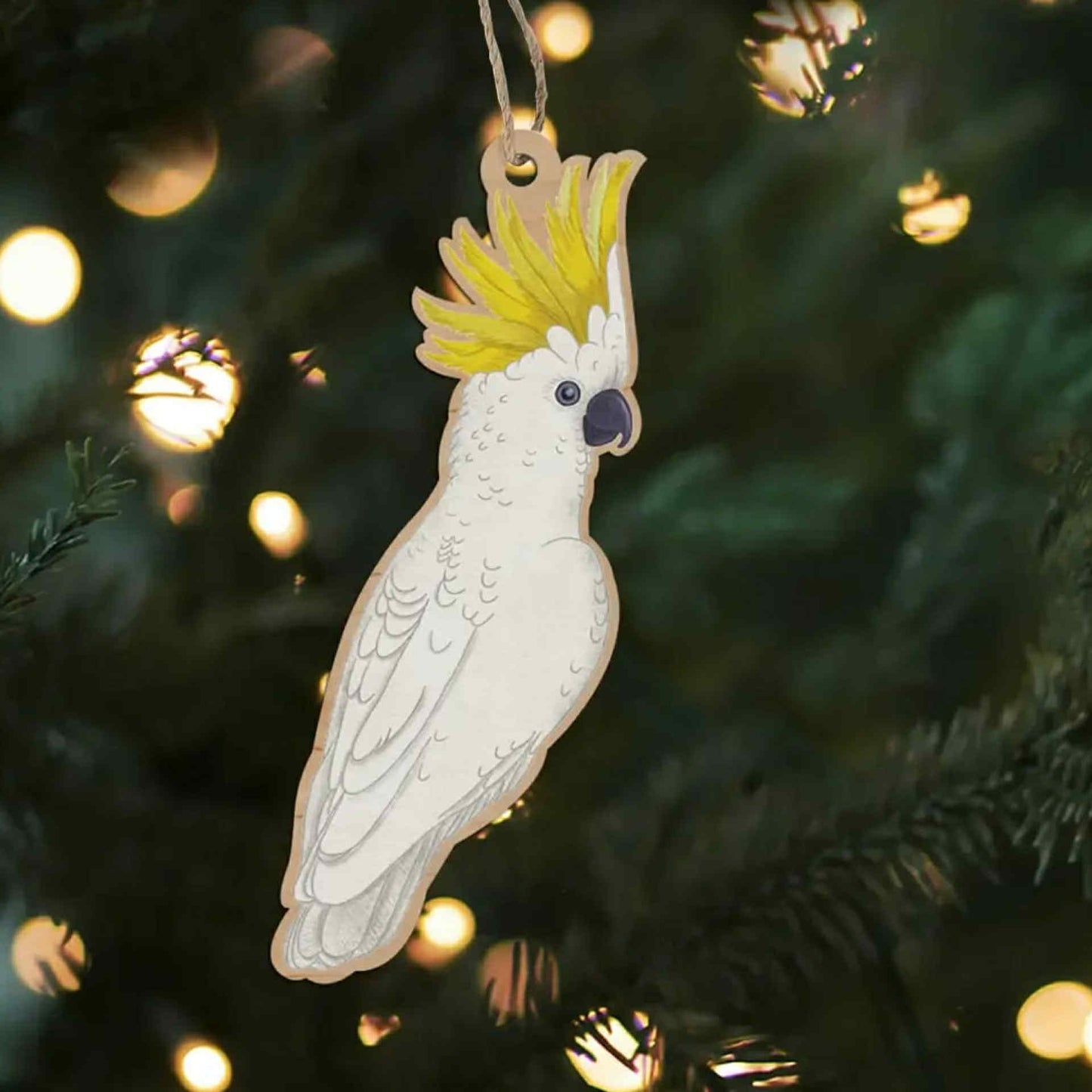 EARTH GREETINGS- Sulfur Crested Cockatoo Wooden Decoration