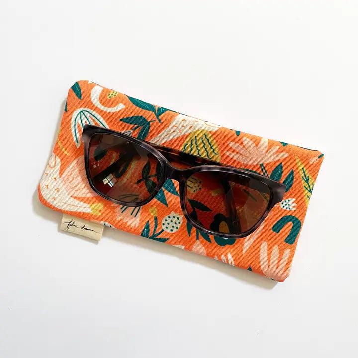 FABRIC DRAWER- Handmade Glasses Case - Orange Birds & Flowers