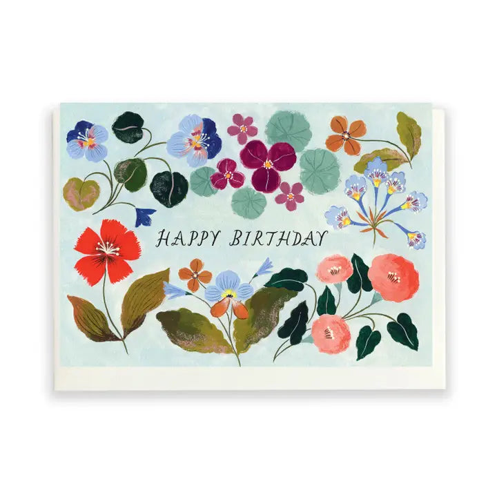 FLORA WAYCOTT - "Happy Birthday Pale Blue Floral" Greeting Card