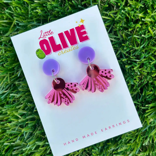 LITTLE OLIVE CREATES - Daisy Delight Garden Drop Dangle Earrings with Sparkle