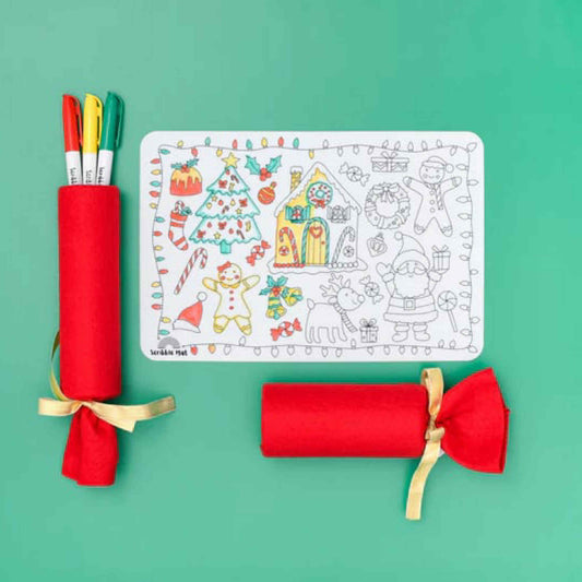 SCRIBBLE MAT- ORIGINAL- Christmas Cracker Reusable Scribble Mat- 3 Pens