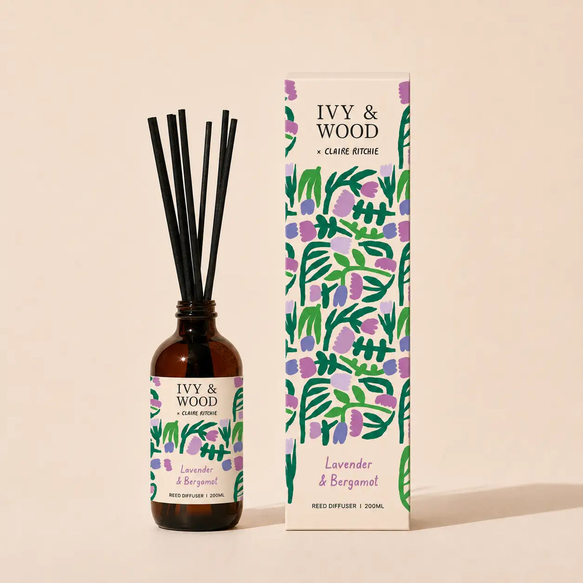 IVY & WOOD - Lavender & Bergamot Reed Diffuser - Bloom X Claire Ritche Limited Edition