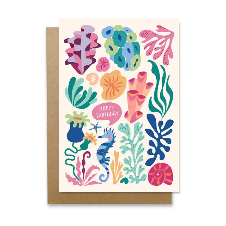3 BIRDIES STUDIO- "Coral Birthday"- Greeting Card