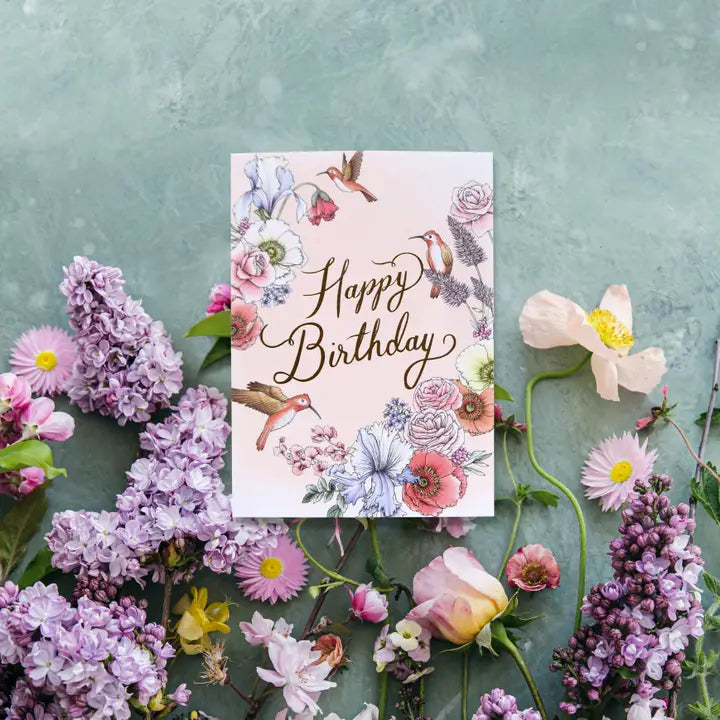 TYPOFLORA - "Hummingbird Birthday" GREETING CARD