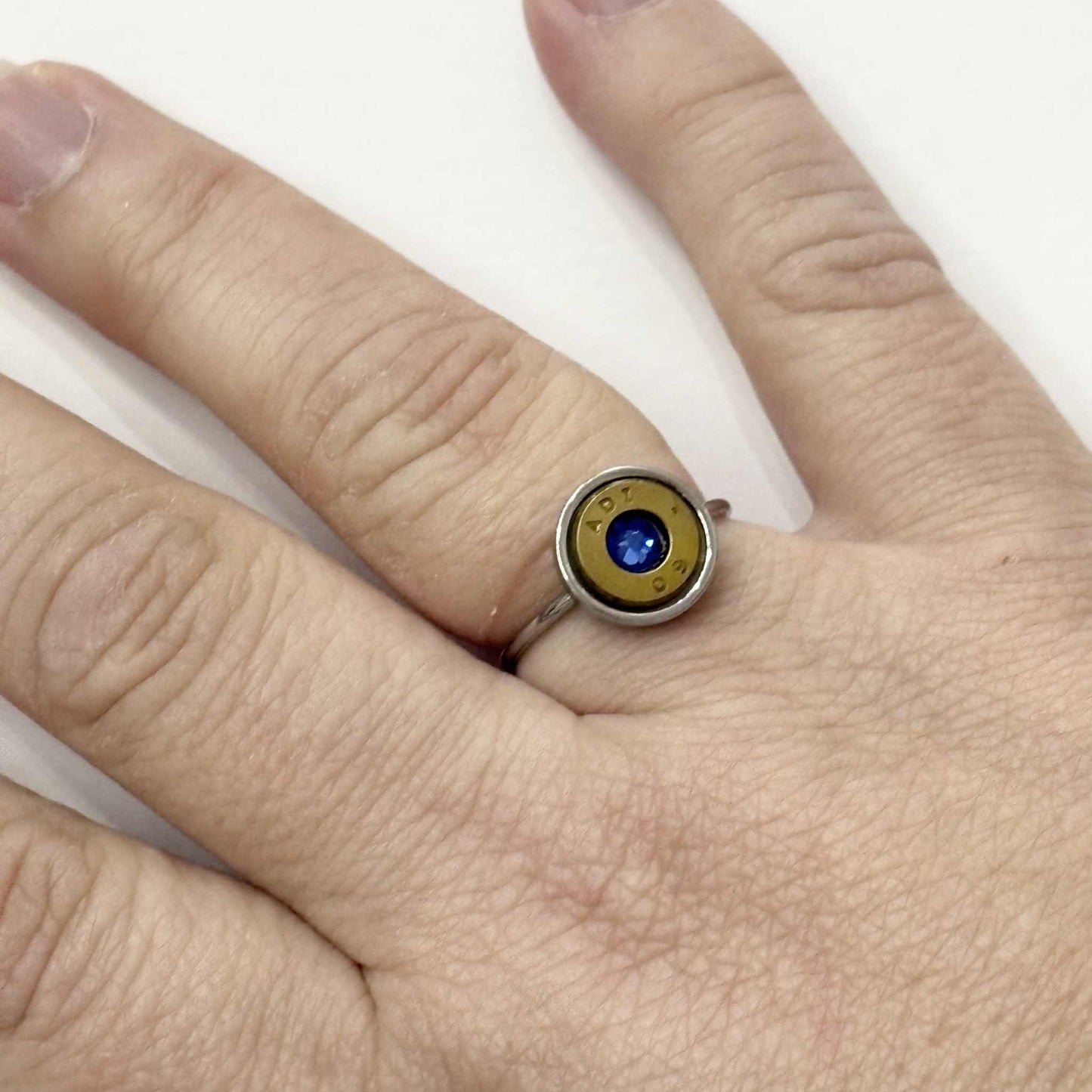 WILD BRASS- Adjustable Rings- Dark Blue Swarovski Crystal