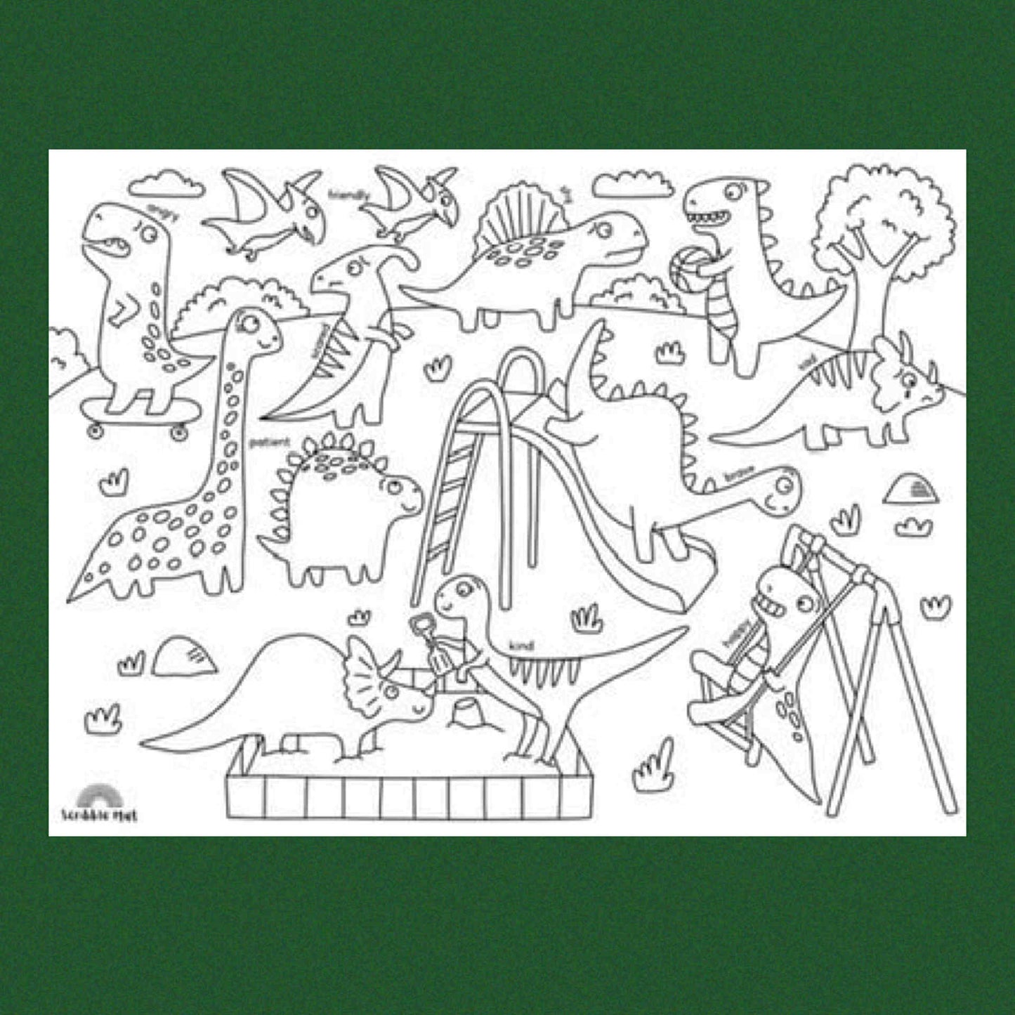 SCRIBBLE MAT- ORIGINAL- Dino Motions Reusable Scribble Mat- 6 Pens