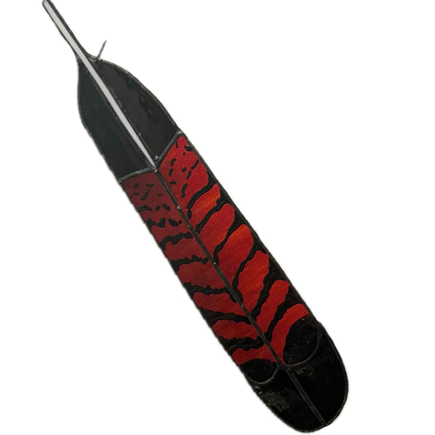 SWAN GLASS -RED TAILED BLACK COCKATOO FEATHER MALE - STAINED GLASS ORNAMENT