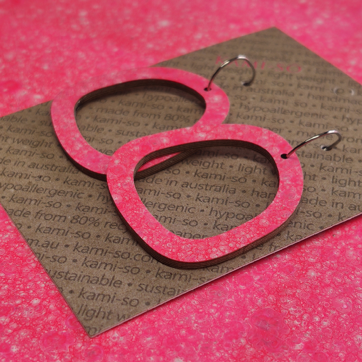 KAMI-SO- Square Recycled Paper Earrings - Pink Speckle: Small Hoop