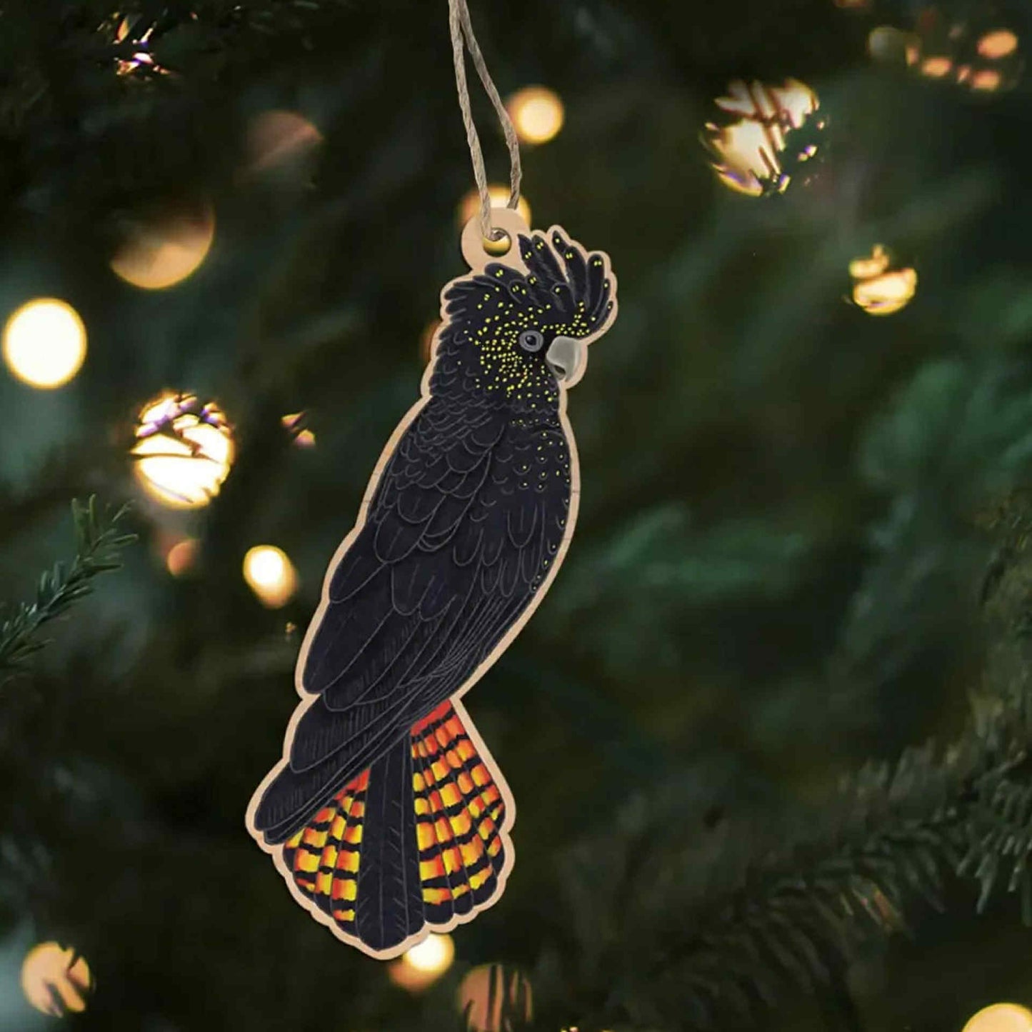 EARTH GREETINGS- Red Tailed Black Cockatoo Wooden Decoration