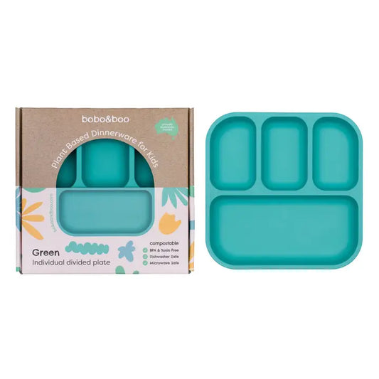 BOBO & BOO- Single Plant-Based Bento-Style Divided Plates - Green