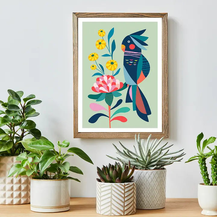 3 BIRDIES STUDIO- "Cockatoo Floral " A4 Art Print