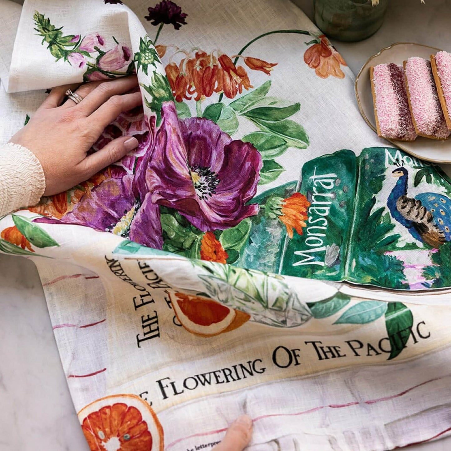 BESPOKE LETTERPRESS - "Poppies & Foxglove"- 100% Linen Tea Towel