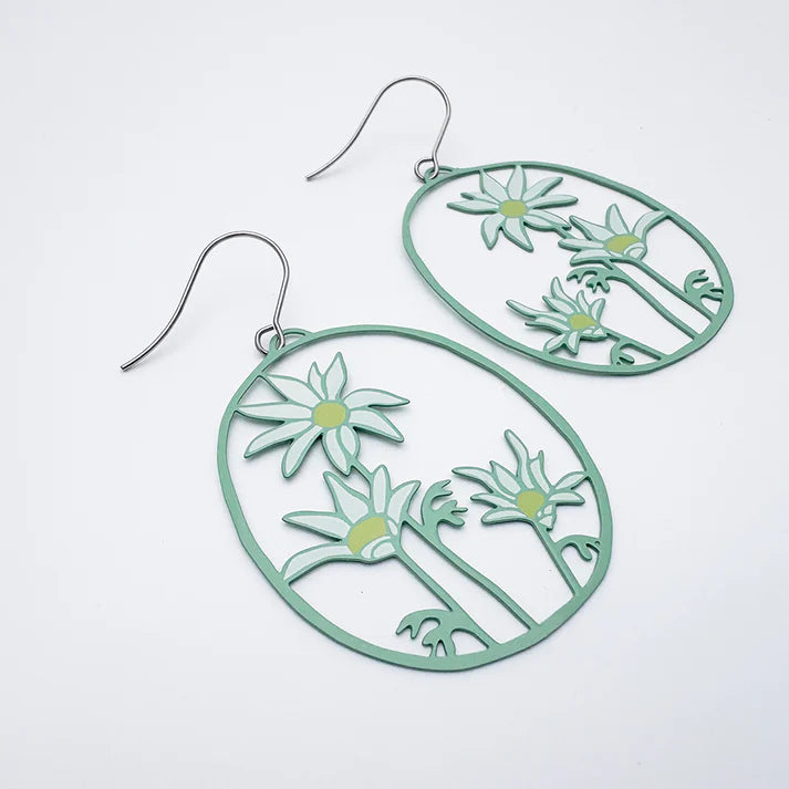 DENZ & CO- Midi Flannel Flower earrings in Green/White/Yellow - DANGLE EARRINGS