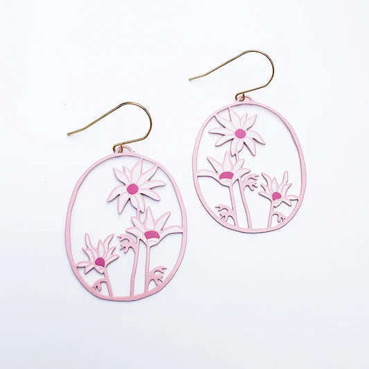 DENZ & CO- Midi Flannel Flower earrings in Pinks/White - DANGLE EARRINGS