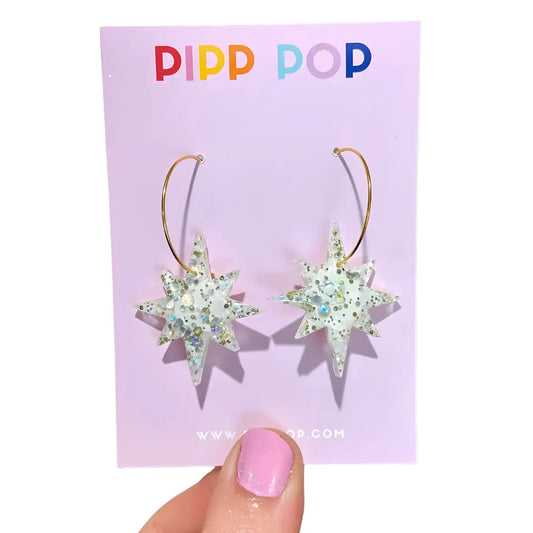 PIPP POP- Glitter Star Dangles - Silver