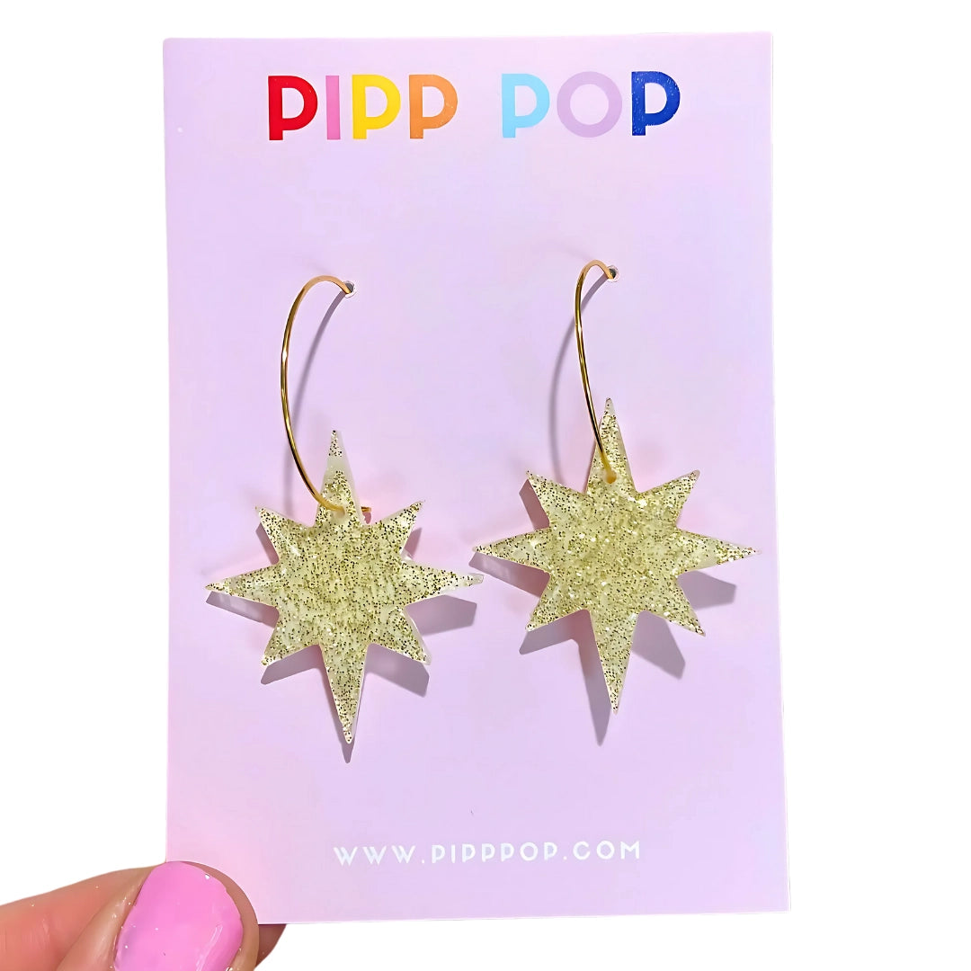 PIPP POP- Glitter Star Dangles - White and Gold