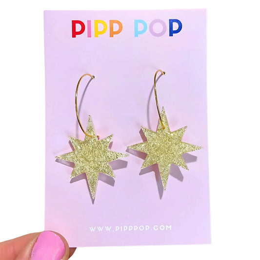 PIPP POP- Glitter Star Dangles - White and Gold