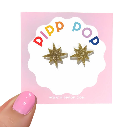PIPP POP- Glitter Star Studs - Gold Christmas Star