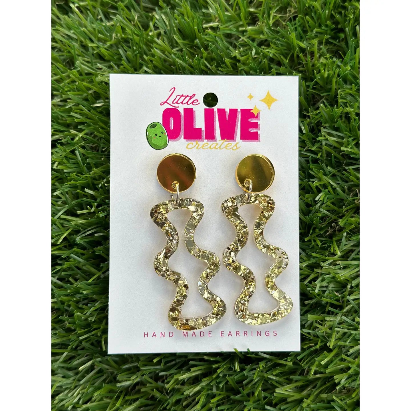 LITTLE OLIVE CREATES - Shimmering Gold Glitter Drop Dangle Earrings