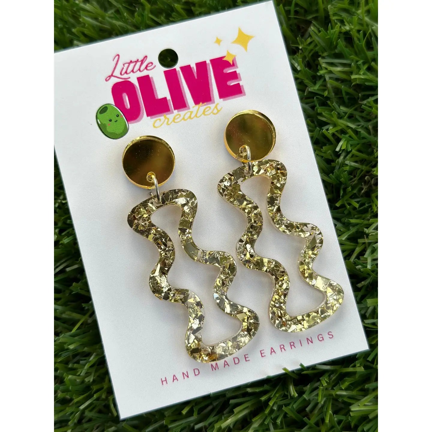 LITTLE OLIVE CREATES - Shimmering Gold Glitter Drop Dangle Earrings