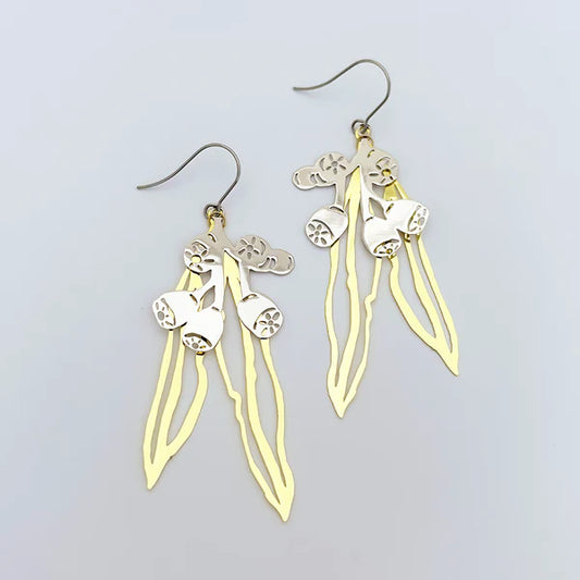 DENZ & CO- 2 Piece Gumnut & Leaf in Gold/Silver - DANGLE EARRINGS