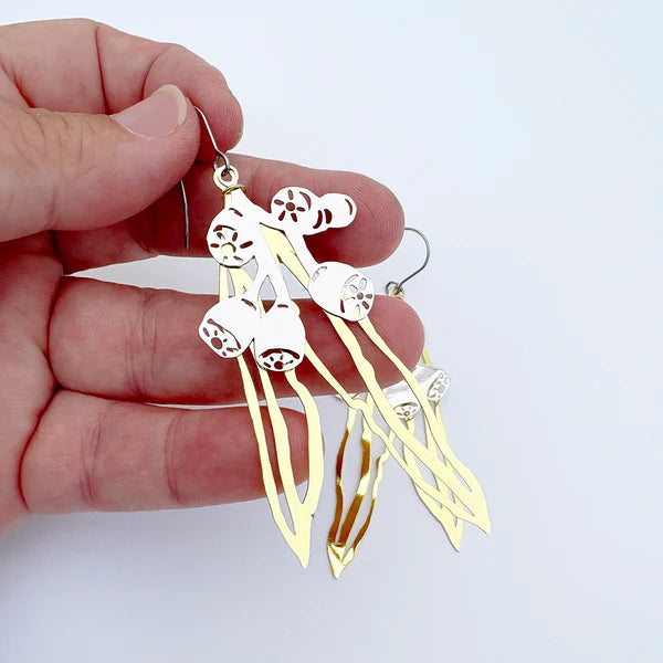 DENZ & CO- 2 Piece Gumnut & Leaf in Gold/Silver - DANGLE EARRINGS