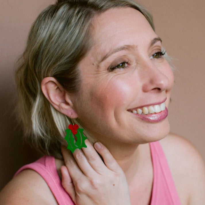 DENZ & CO- Midi Holly dangle earrings in Red/Green - DANGLE EARRINGS