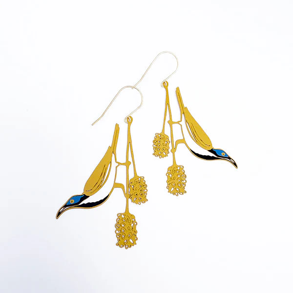 DENZ & CO- Honeyeater earrings in Honey/Blue/Black - DANGLE EARRINGS
