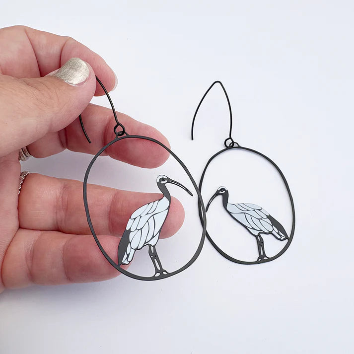 DENZ & CO- Sacred Ibis earrings in Black/White - DANGLE EARRINGS